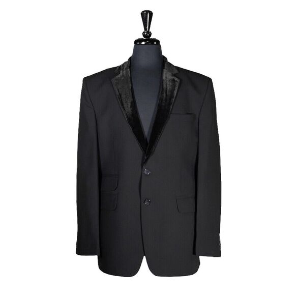 Mens Blazer Black Wool Velvet Dress Formal Tuxedo Jacket Wedding Sport Coat 44R